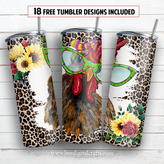 Chicken with bandana and glasses 20 oz skinny tumbler sublimation design