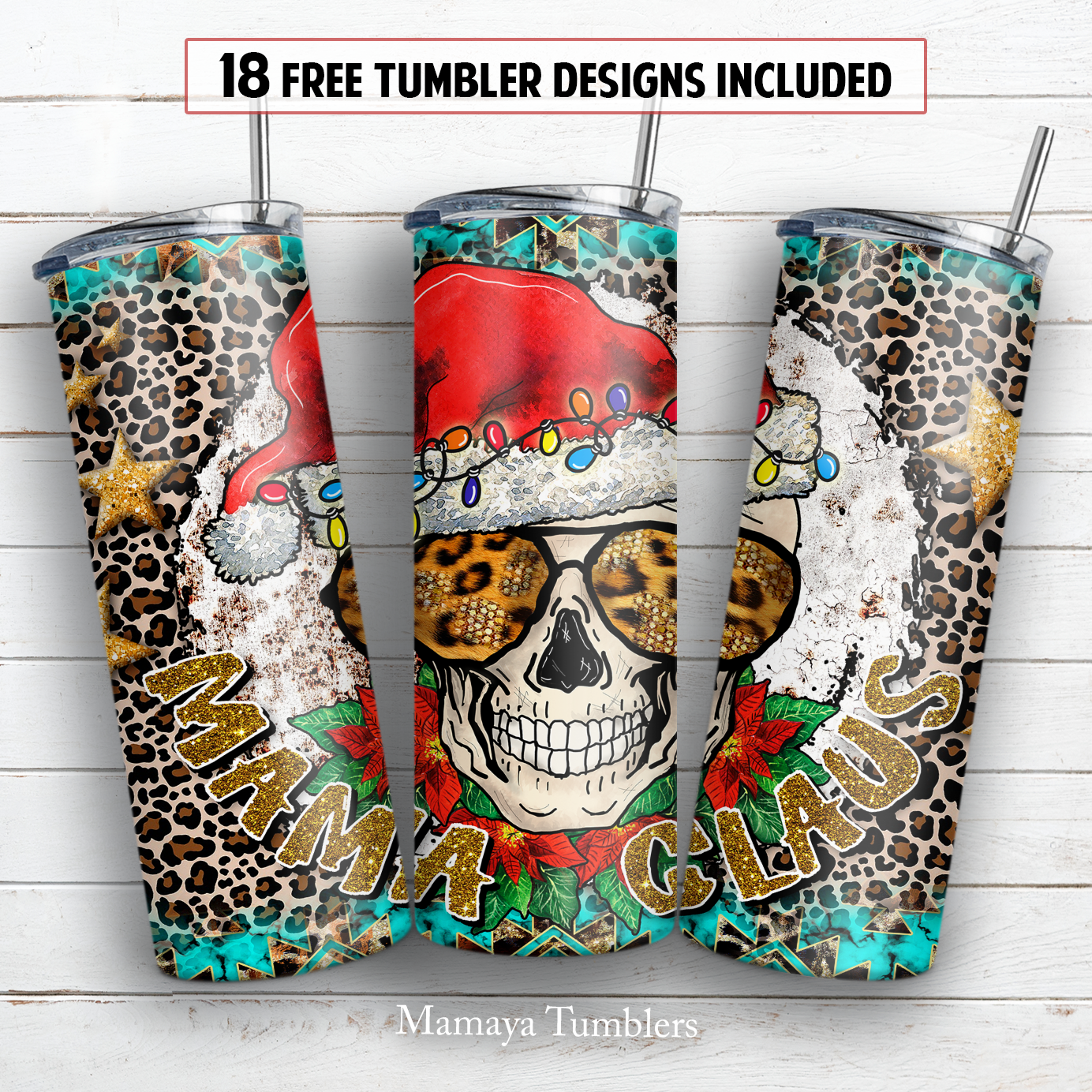 Mama Claus 20 oz skinny tumbler sublimation design