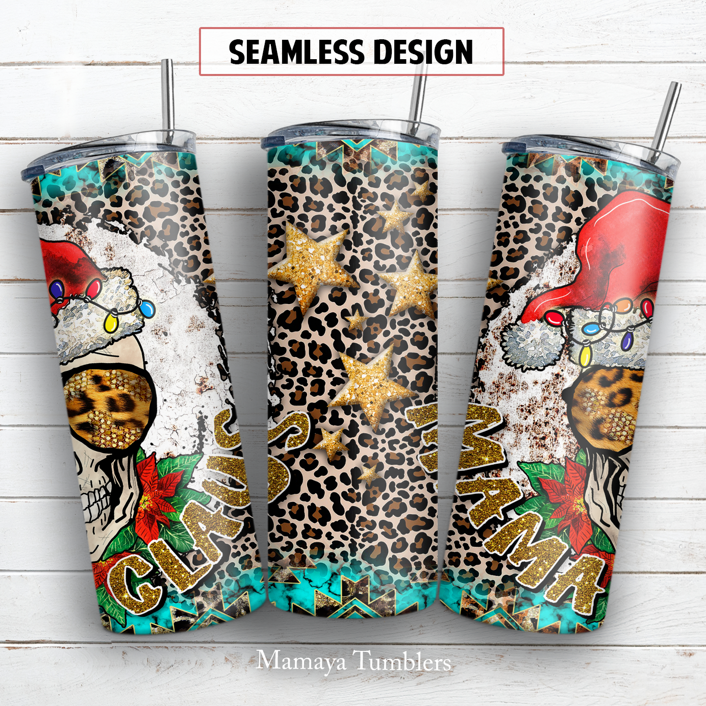 Mama Claus 20 oz skinny tumbler sublimation design