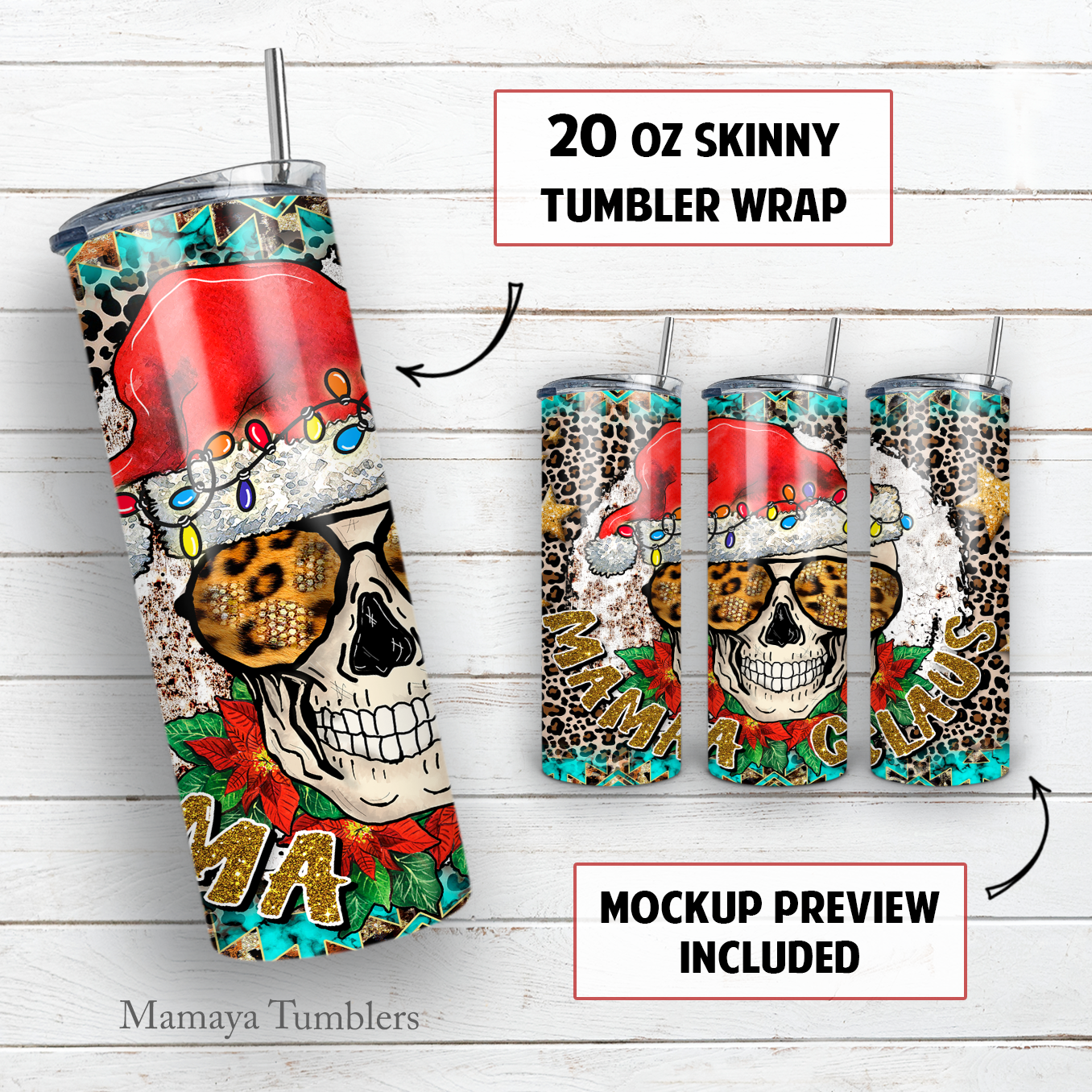 Mama Claus 20 oz skinny tumbler sublimation design