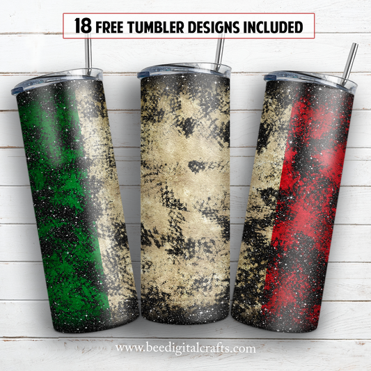 Mexican flag glitter 20 oz skinny tumbler sublimation design