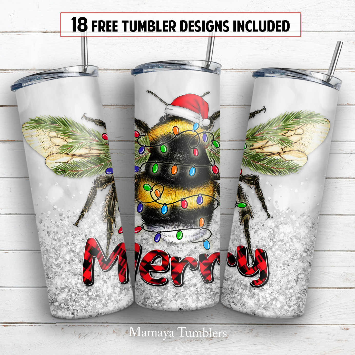 Bee Merry 20 and 30 oz skinny tumbler sublimation design