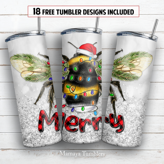 Bee Merry 20 and 30 oz skinny tumbler sublimation design