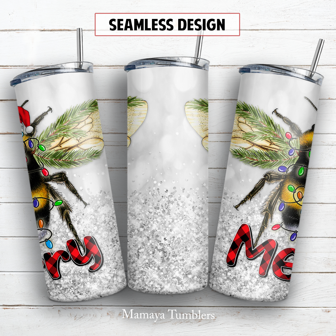 Bee Merry 20 and 30 oz skinny tumbler sublimation design