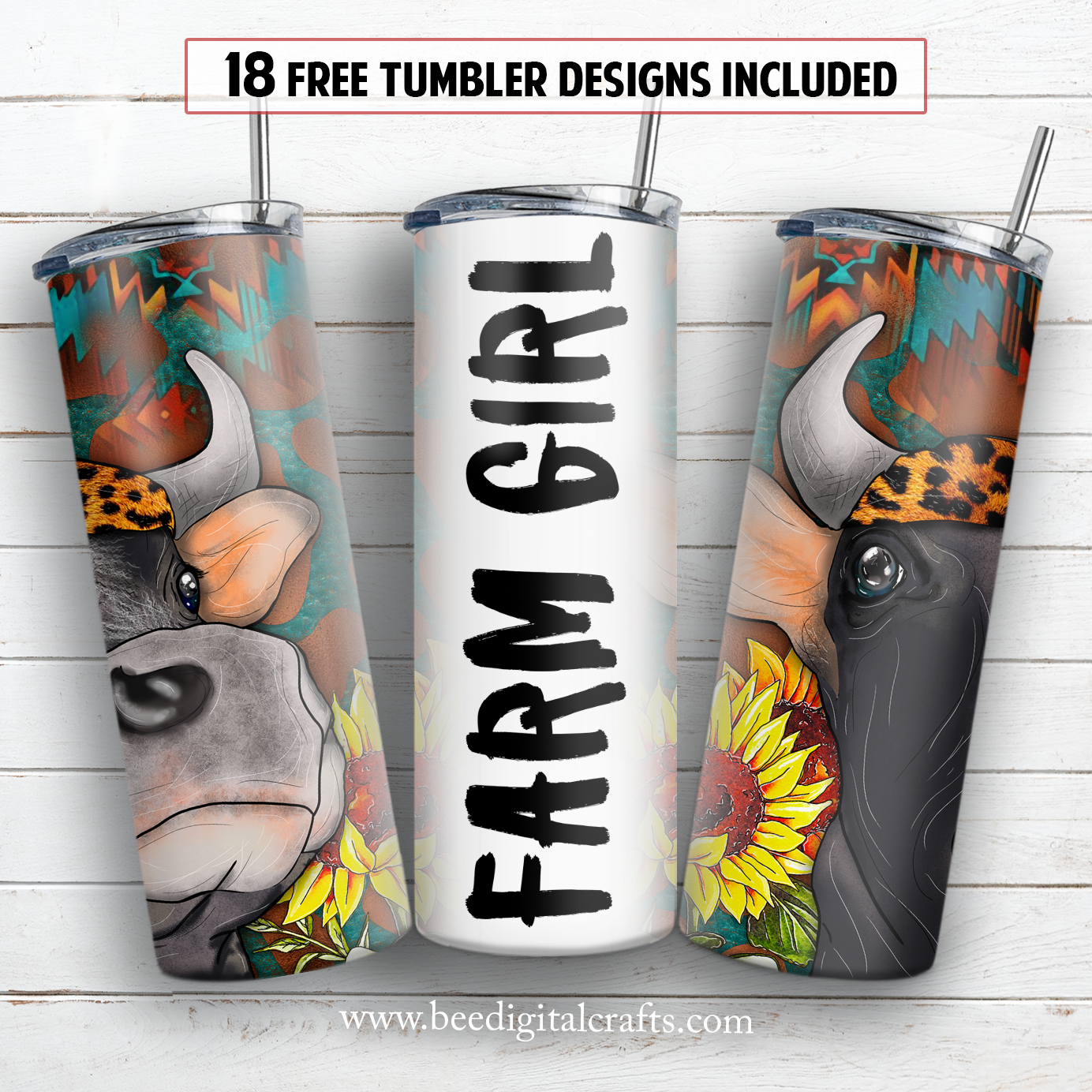 Farm girl 20 oz skinny tumbler sublimation design