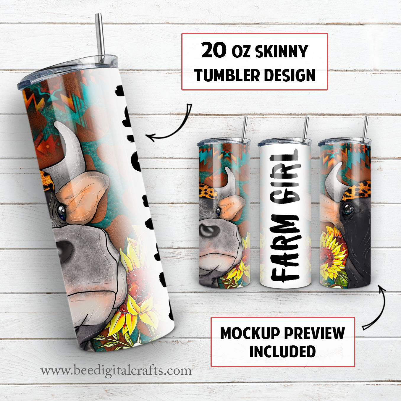 Farm girl 20 oz skinny tumbler sublimation design