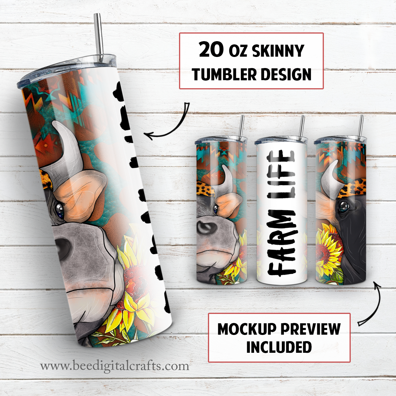 Farm life 20 oz skinny tumbler sublimation design