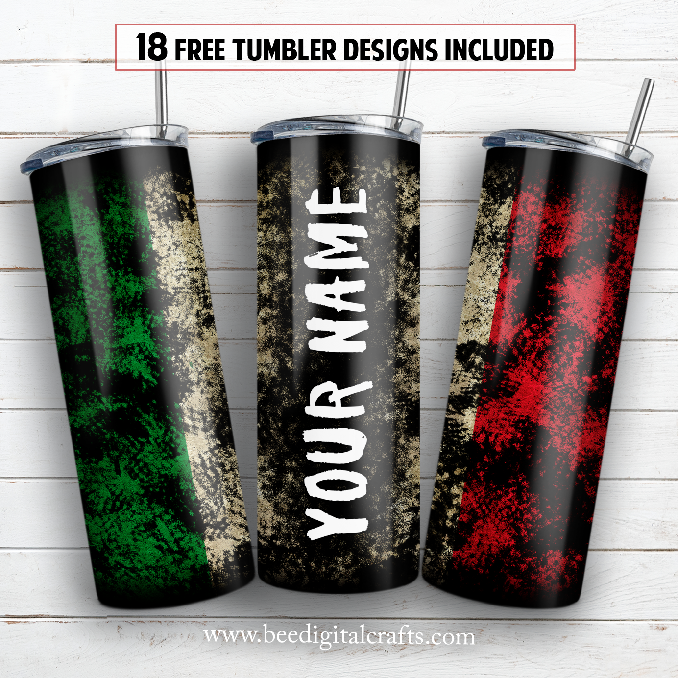 Mexico flag black grunge 20 oz skinny tumbler sublimation design