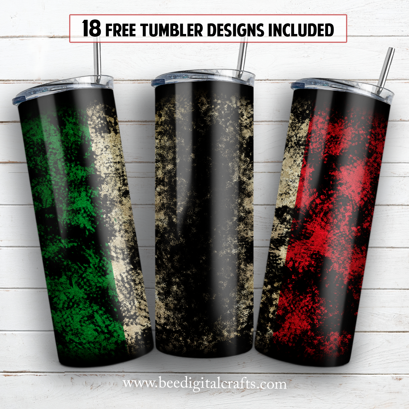 Mexico flag black grunge 20 oz skinny tumbler sublimation design