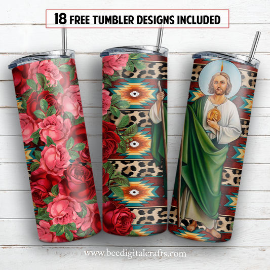 San Judas Tadeo 20 oz skinny tumbler sublimation design