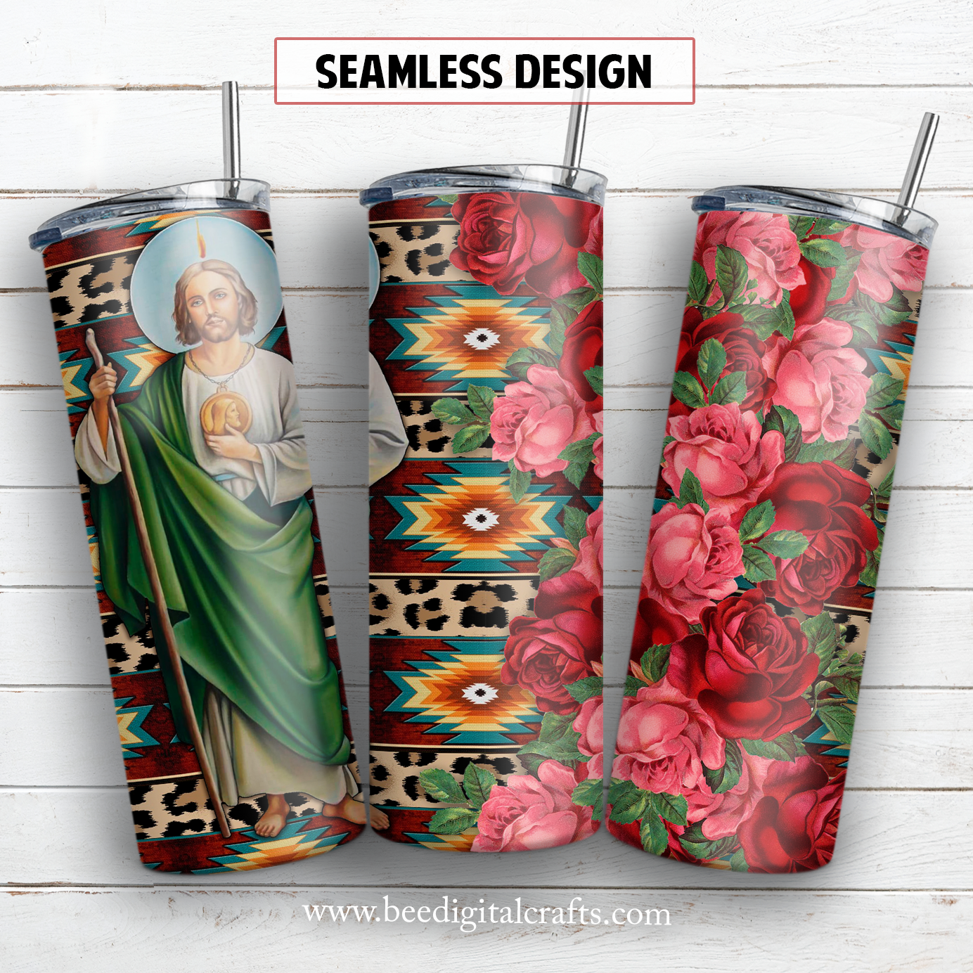 San Judas Tadeo 20 oz skinny tumbler sublimation design