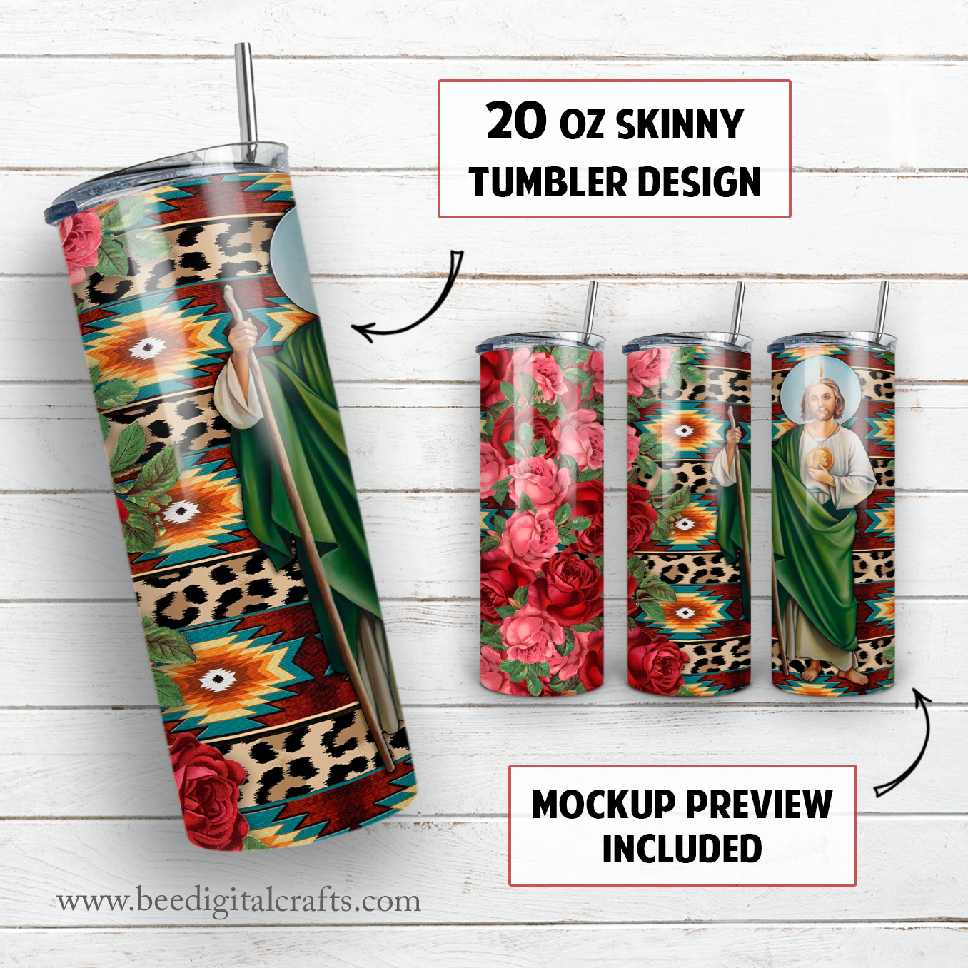 San Judas Tadeo 20 oz skinny tumbler sublimation design