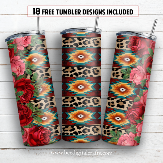 Leopard aztec rose 20 oz skinny tumbler sublimation design