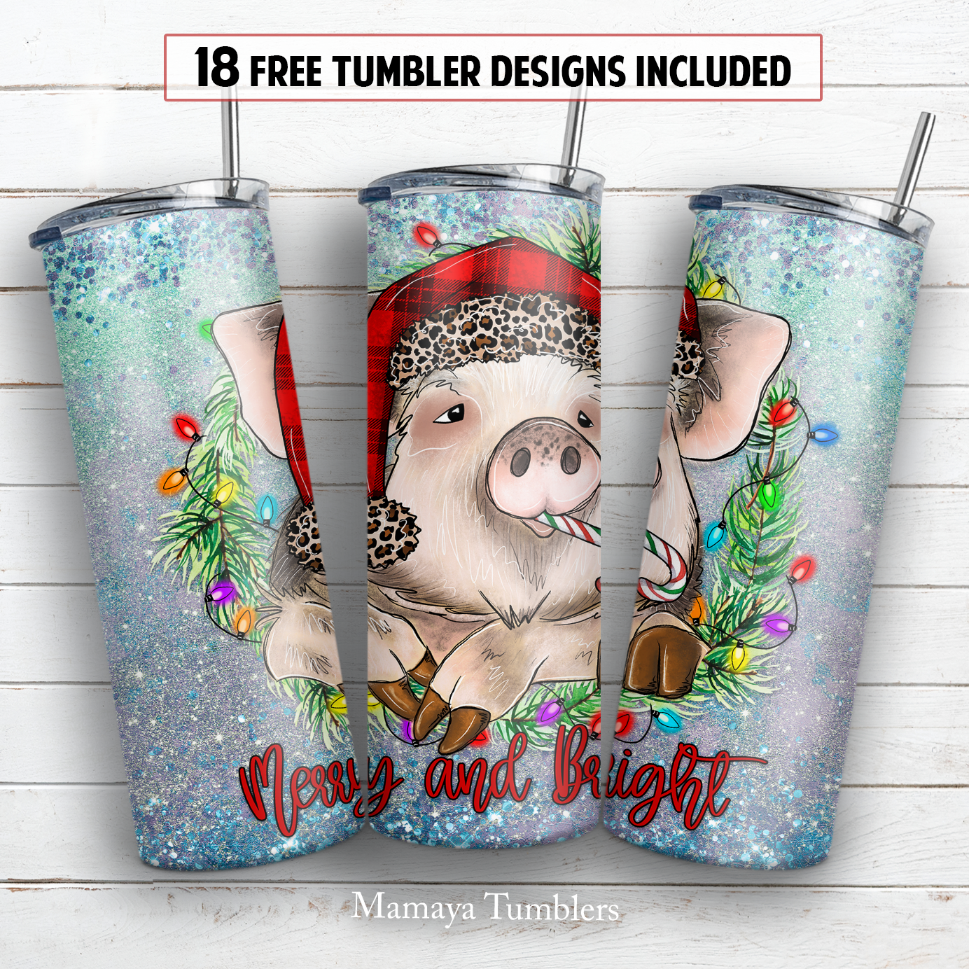 Christmas pig 20 oz skinny tumbler sublimation design