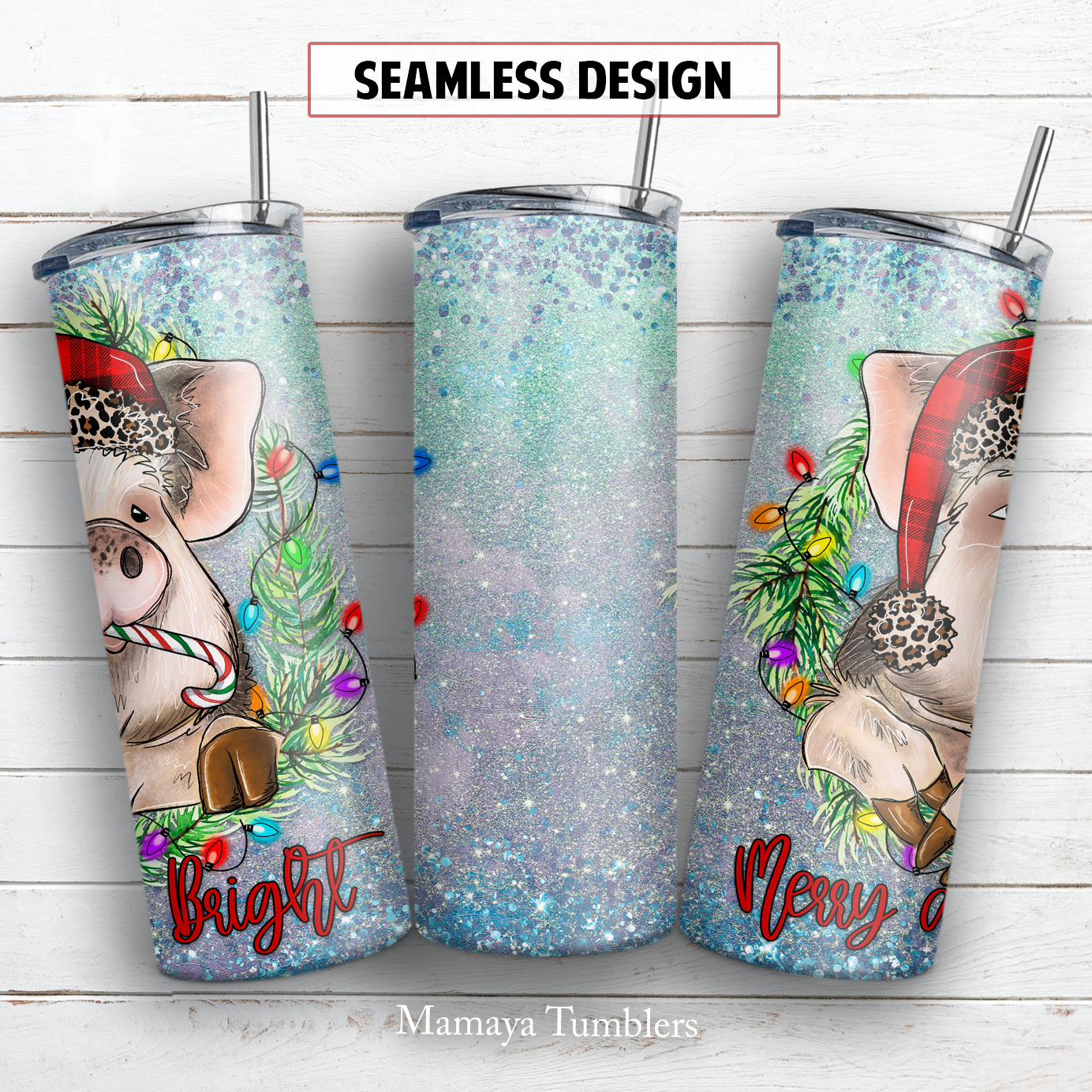 Christmas pig 20 oz skinny tumbler sublimation design