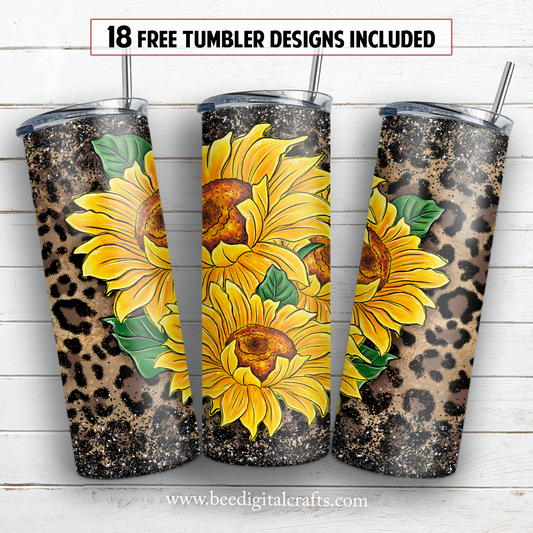 Leopard sunflower 20 oz skinny tumbler sublimation design