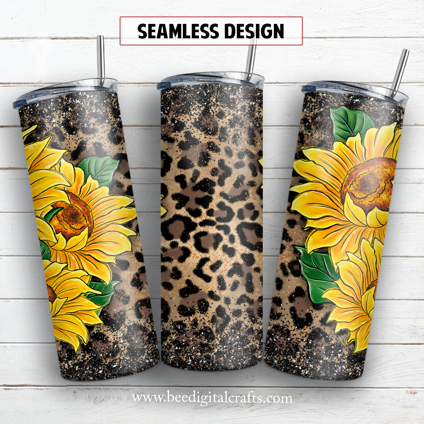 Leopard sunflower 20 oz skinny tumbler sublimation design