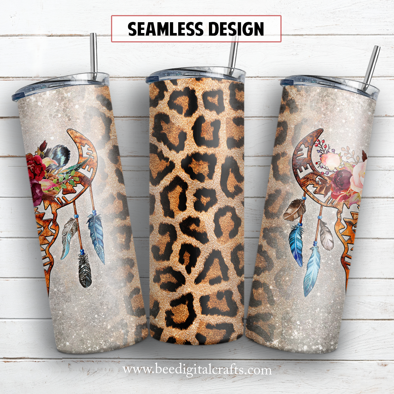 Leopard skull bull 20 oz skinny tumbler sublimation design