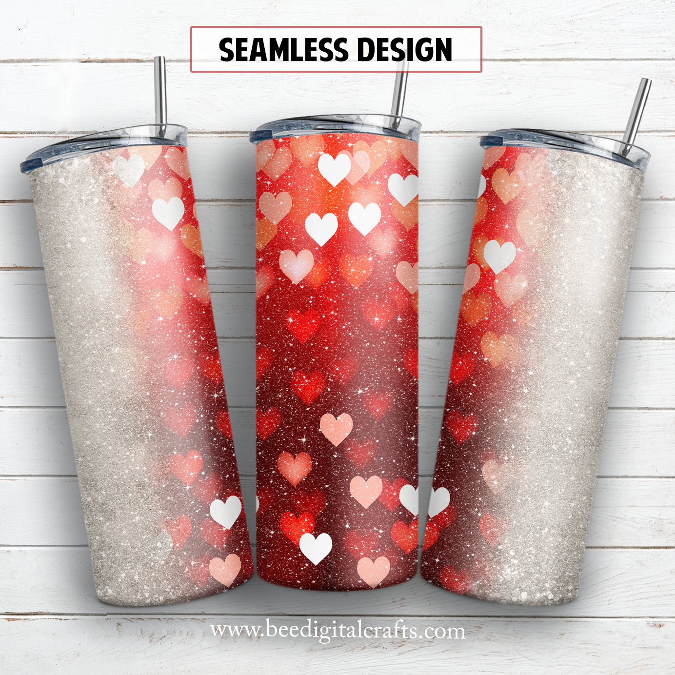 Glitter heart name 20 oz skinny tumbler sublimation design