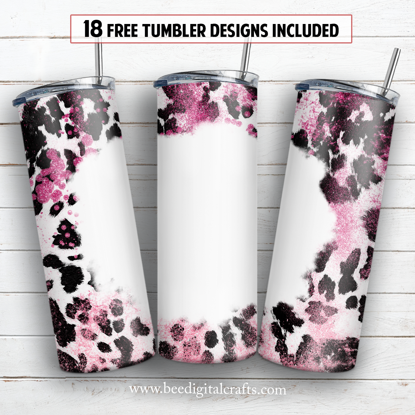 Cowhide pink glitter 20 oz skinny tumbler sublimation design