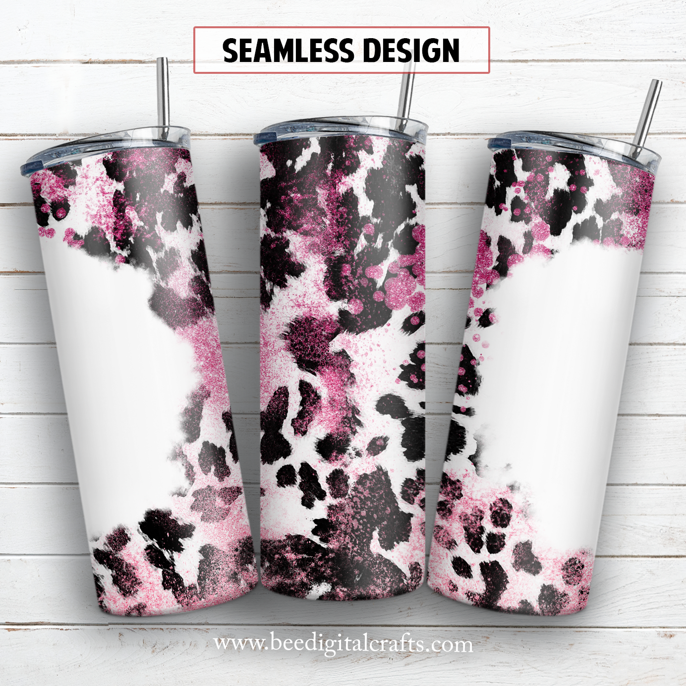 Cowhide pink glitter 20 oz skinny tumbler sublimation design