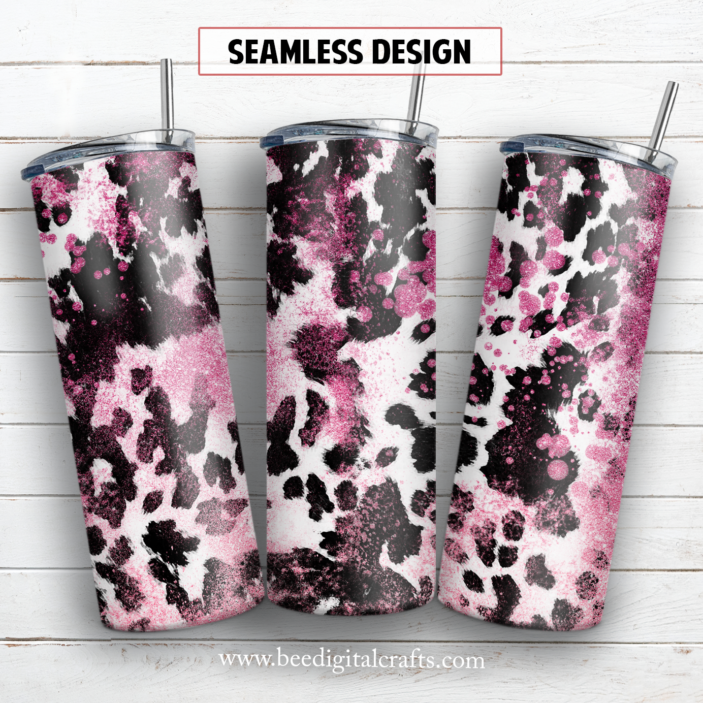 Cowhide pink glitter 20 oz skinny tumbler sublimation design