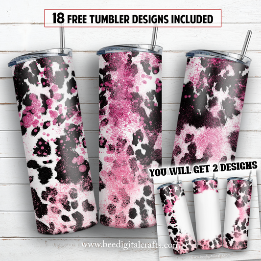 Cowhide pink glitter 20 oz skinny tumbler sublimation design