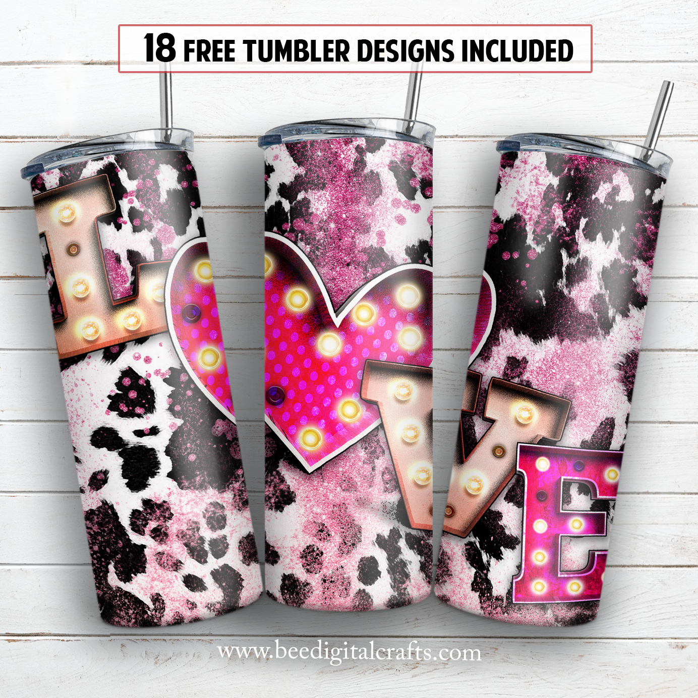 Love cowhide 20 oz skinny tumbler sublimation design