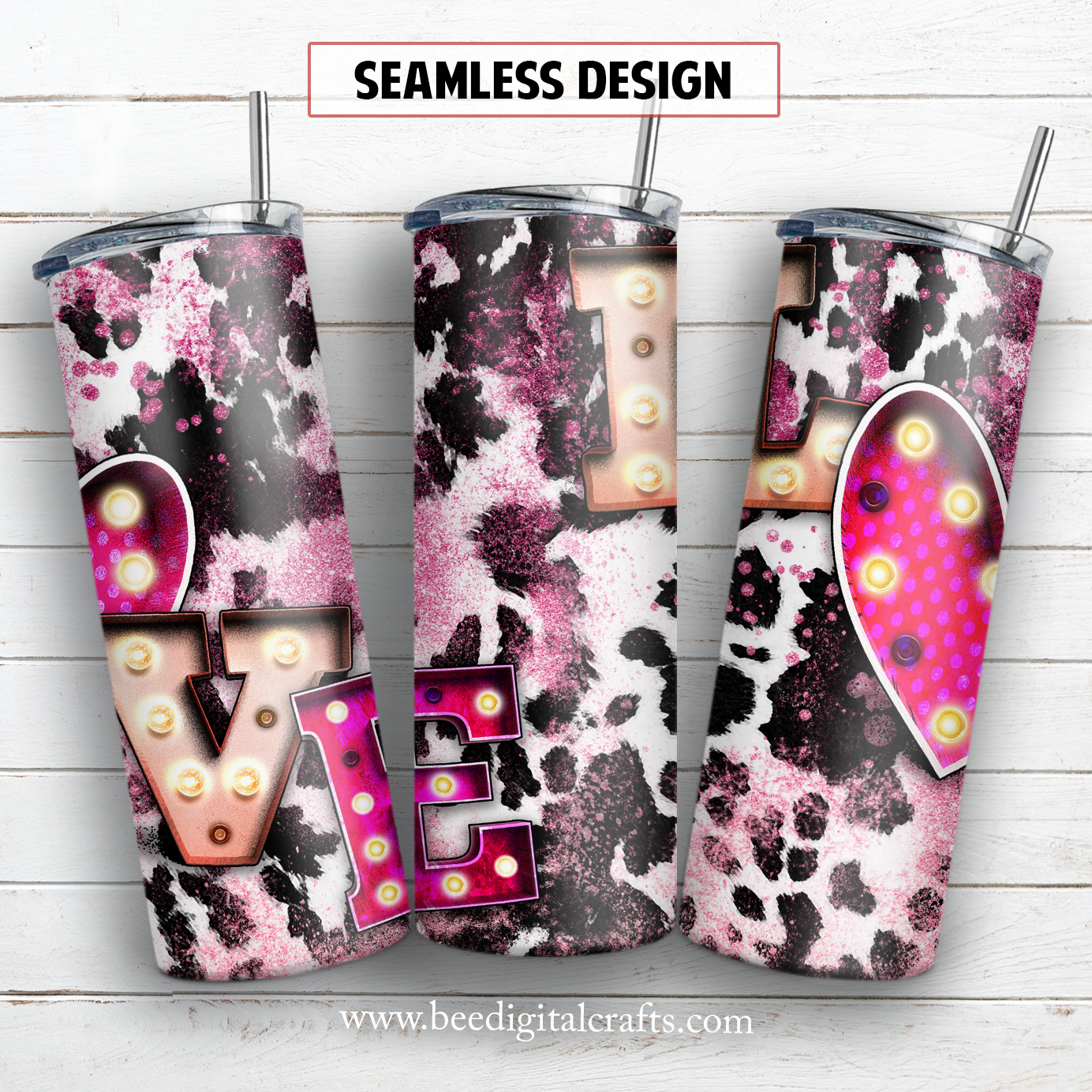 Love cowhide 20 oz skinny tumbler sublimation design