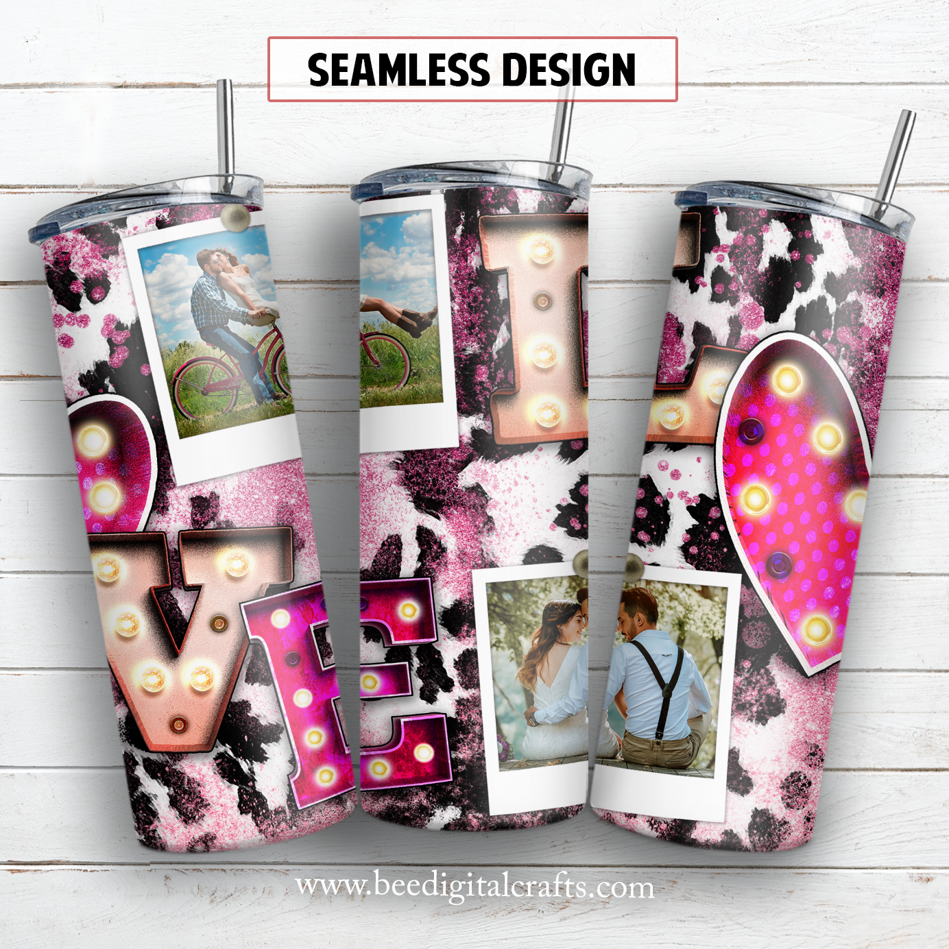 Love photo frame 20 oz skinny tumbler sublimation design