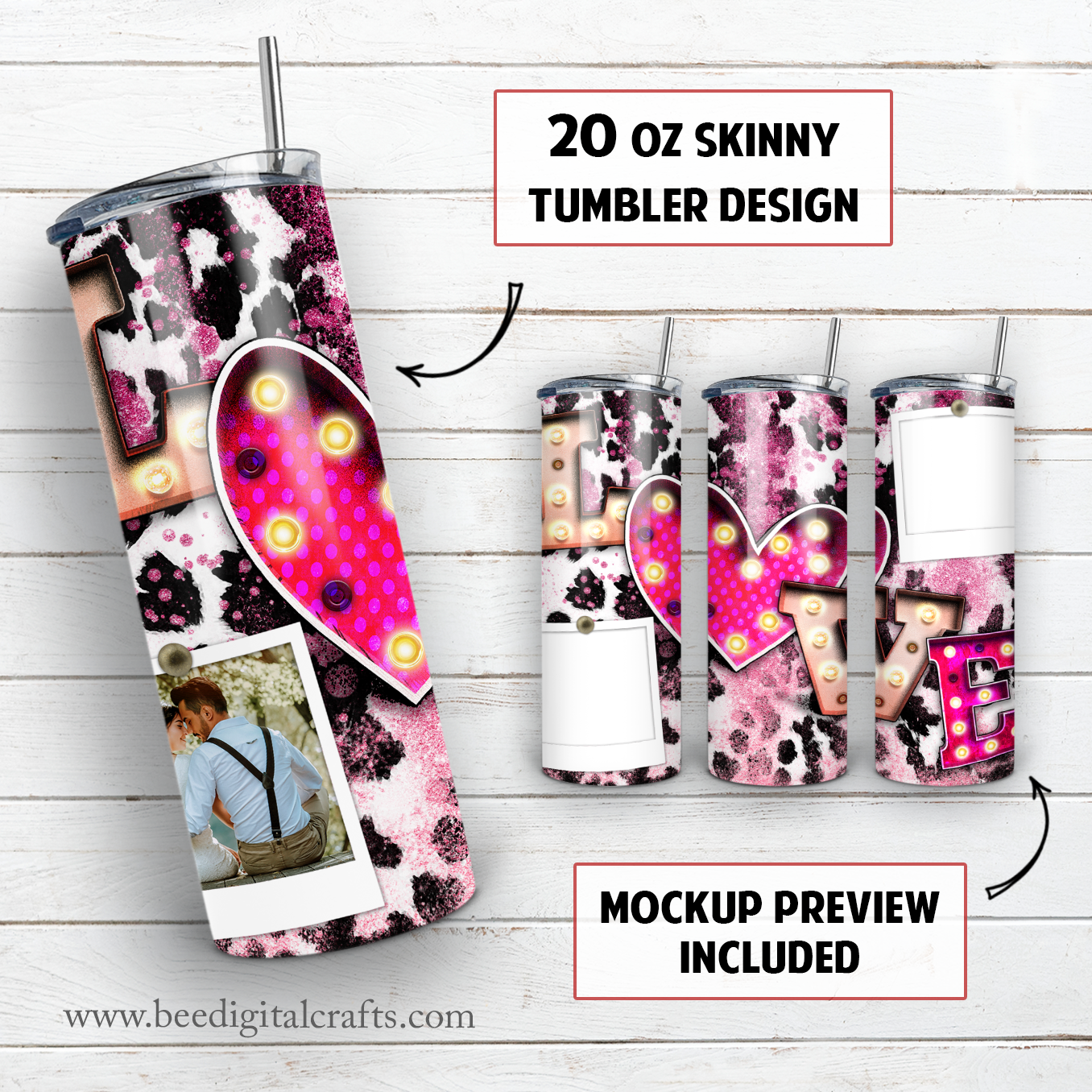 Love photo frame 20 oz skinny tumbler sublimation design