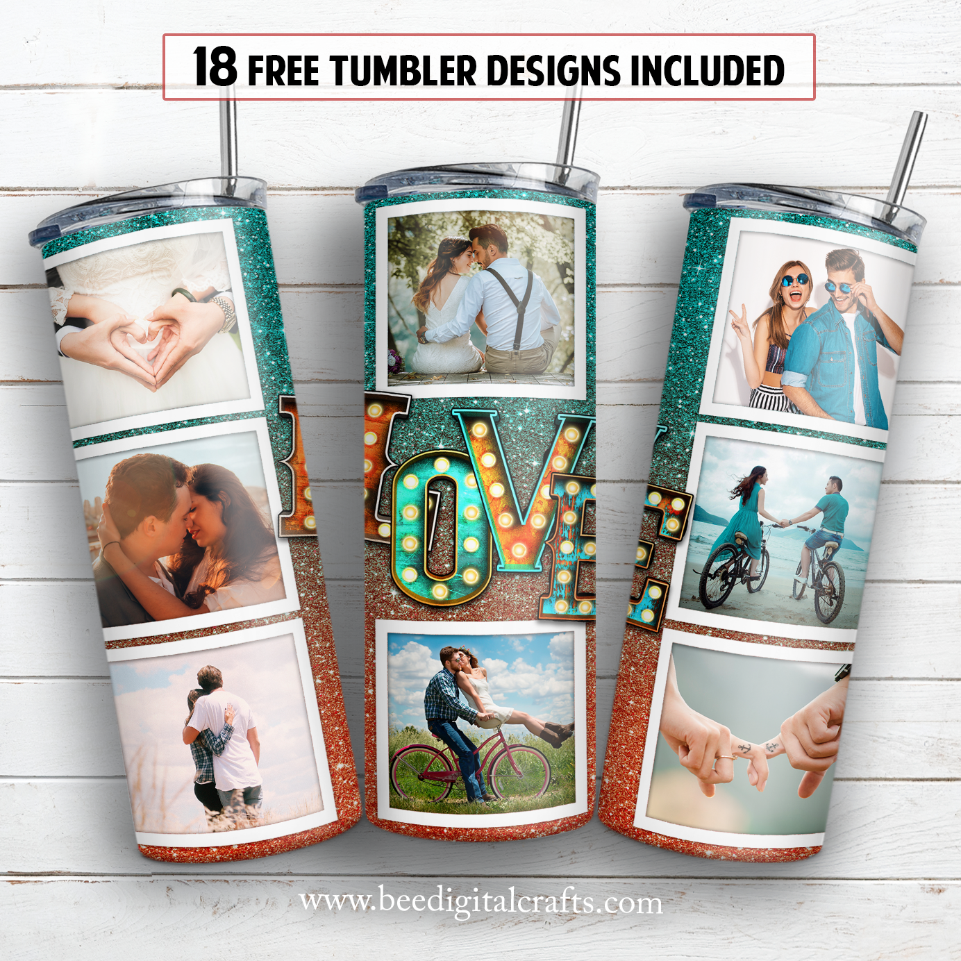 Love photo frame 20 oz skinny tumbler sublimation design