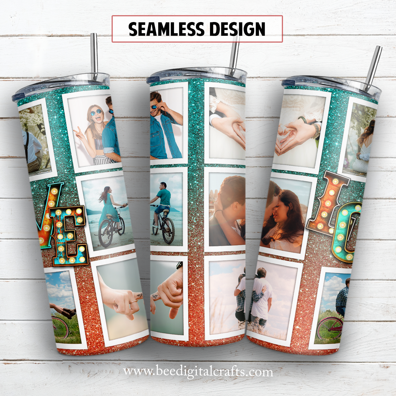 Love photo frame 20 oz skinny tumbler sublimation design