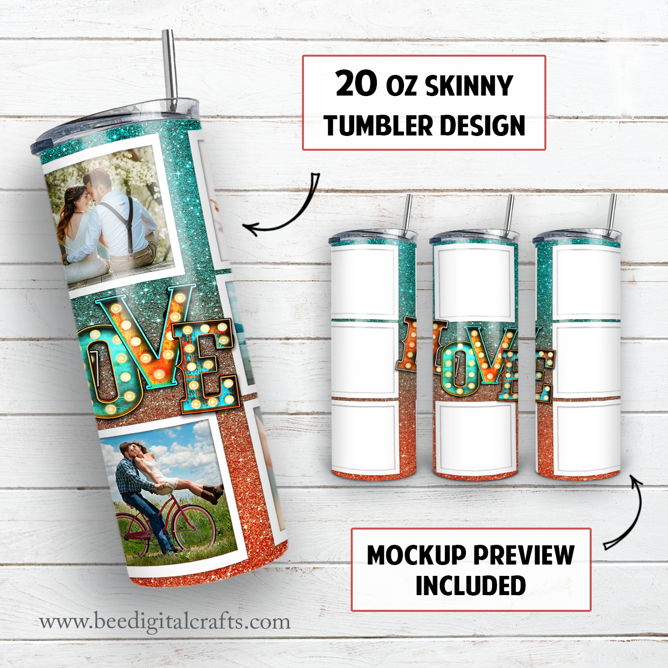 Love photo frame 20 oz skinny tumbler sublimation design