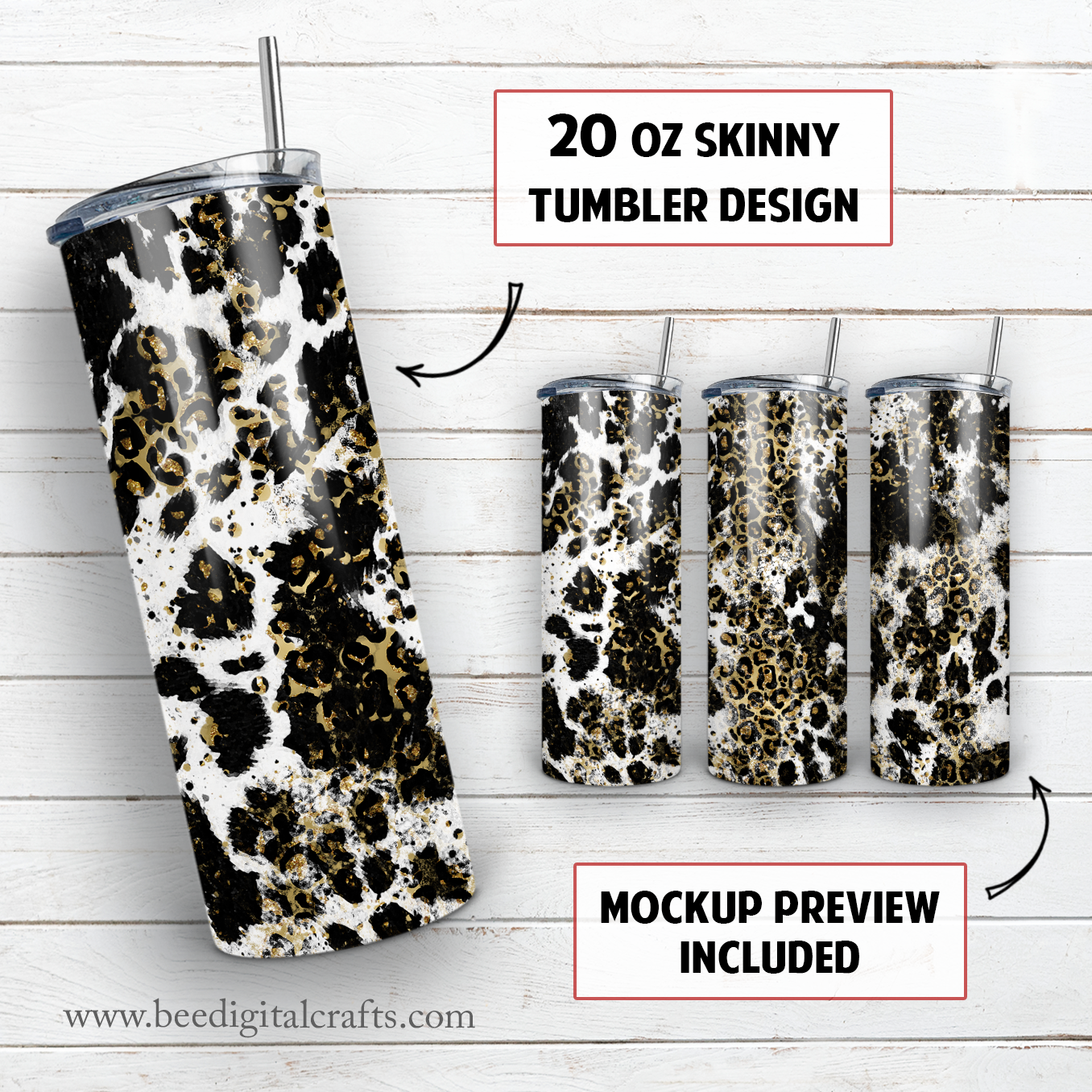 Leopard cowhide 20 oz skinny tumbler sublimation design