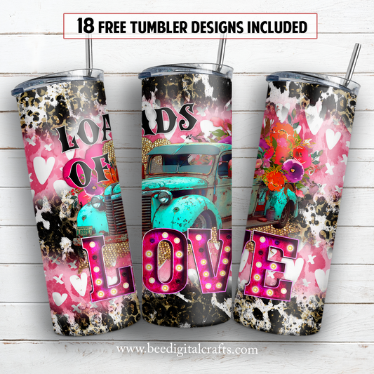 Loads of love truck 20 oz skinny tumbler sublimation design