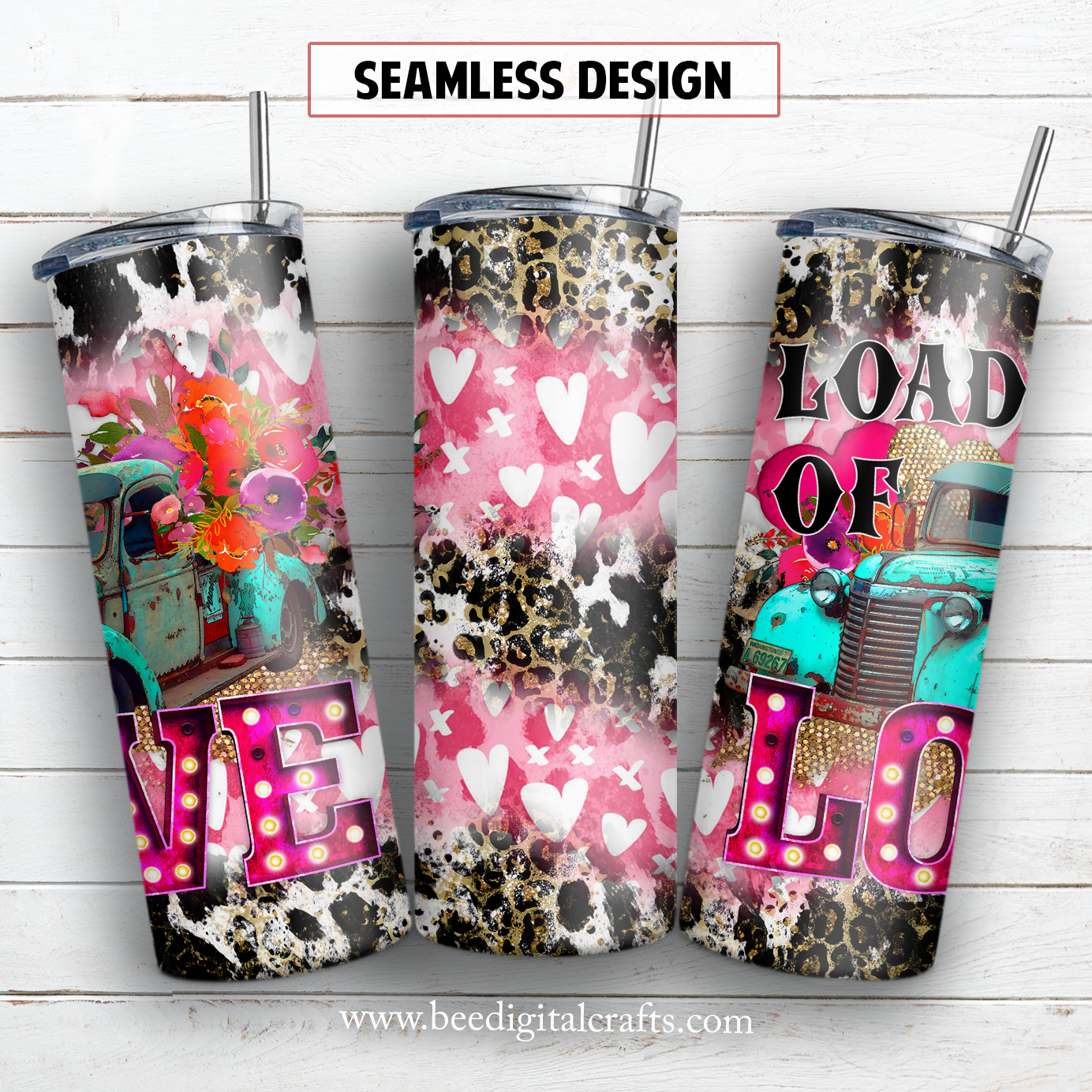 Loads of love truck 20 oz skinny tumbler sublimation design