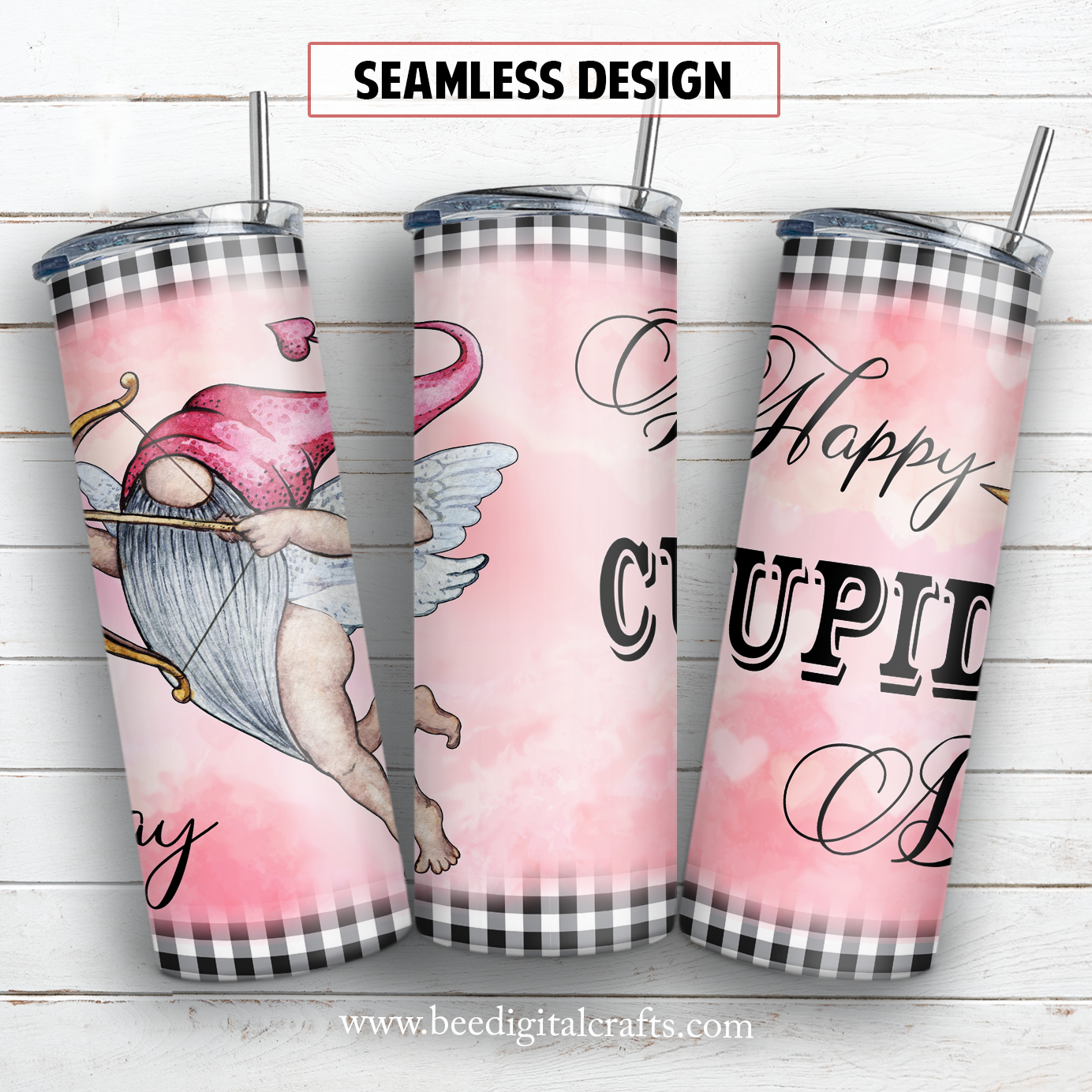 Happy Cupid day 20 oz skinny tumbler sublimation design