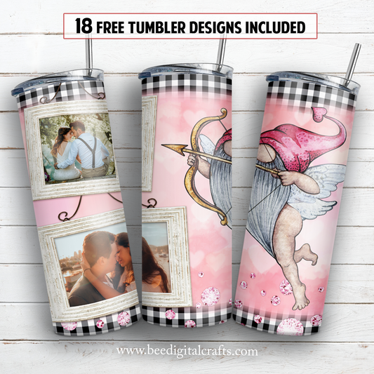 Valentine photo frame 20 oz skinny tumbler sublimation design