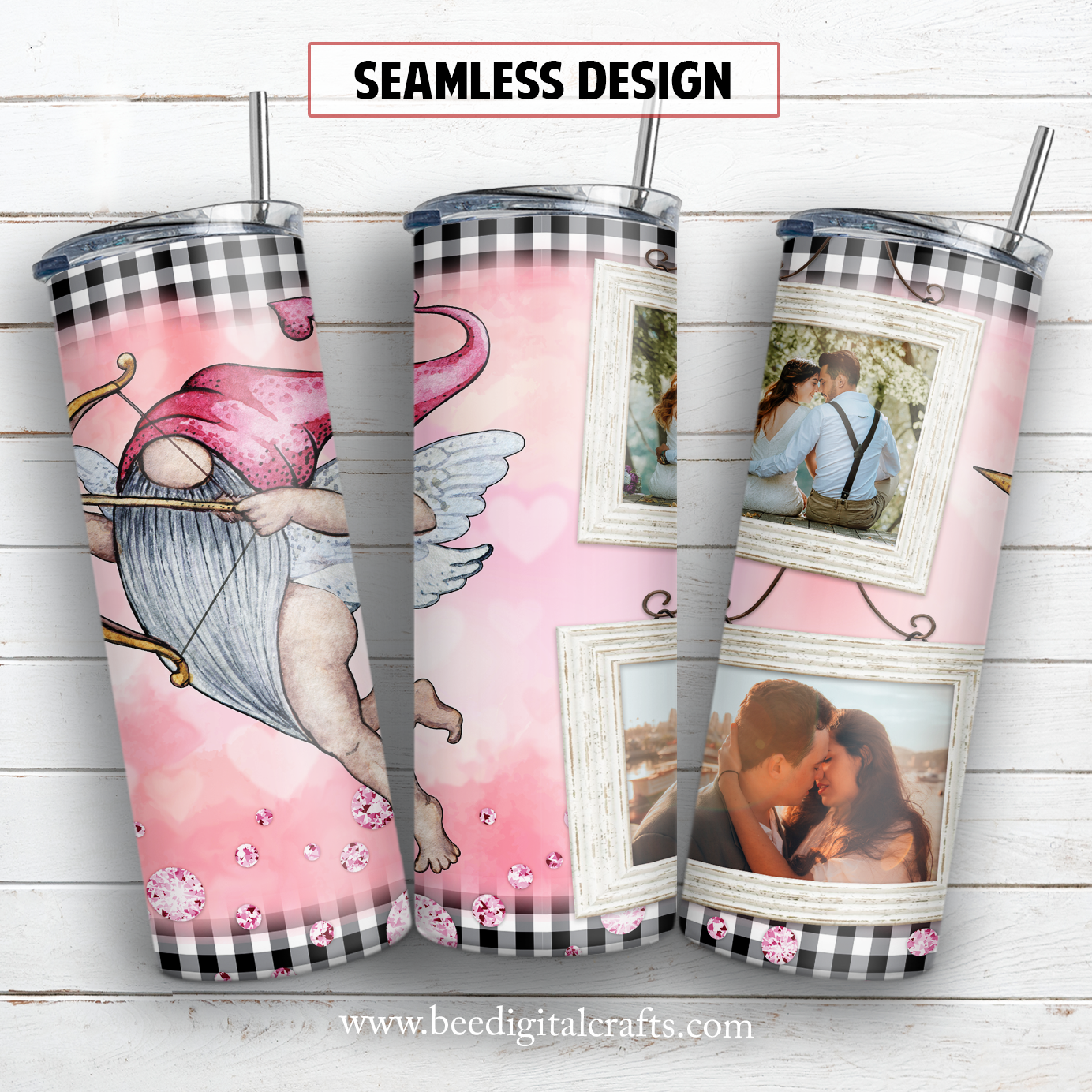 Valentine photo frame 20 oz skinny tumbler sublimation design