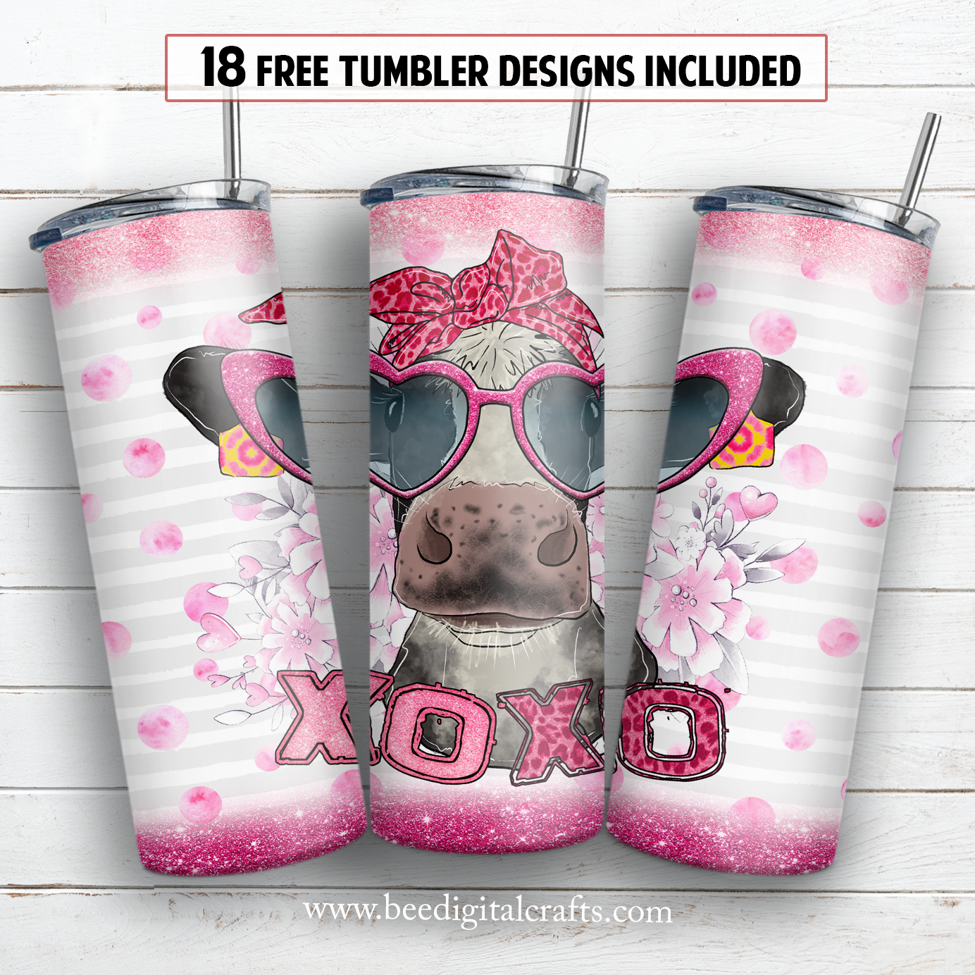 Valentine cow 20 oz skinny tumbler sublimation design