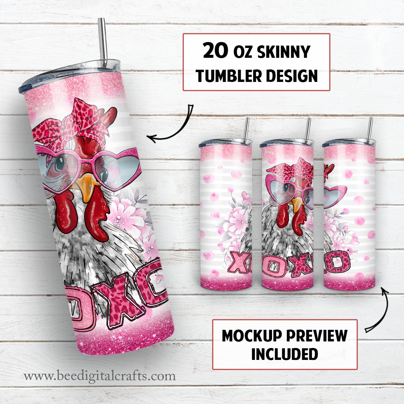 Valentine chicken 20 oz skinny tumbler sublimation design