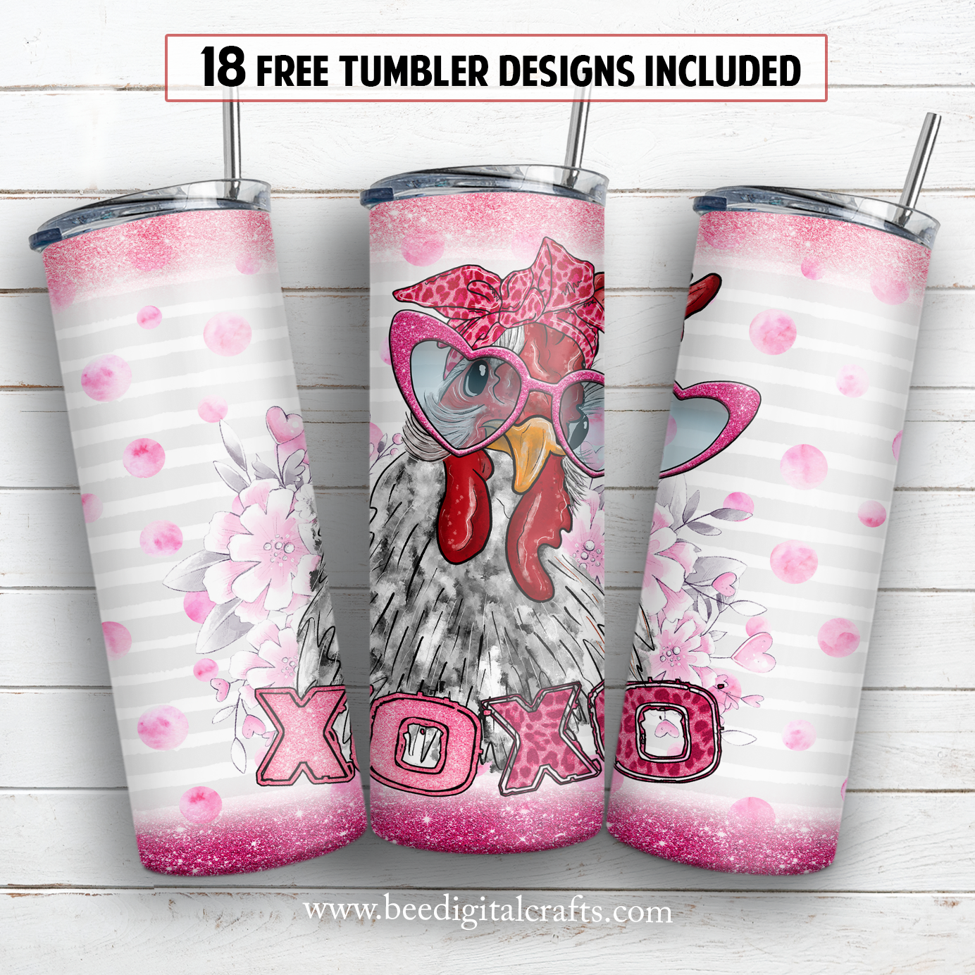 Valentine chicken 20 oz skinny tumbler sublimation design