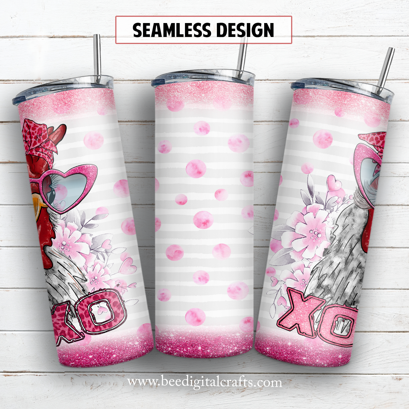 Valentine chicken 20 oz skinny tumbler sublimation design