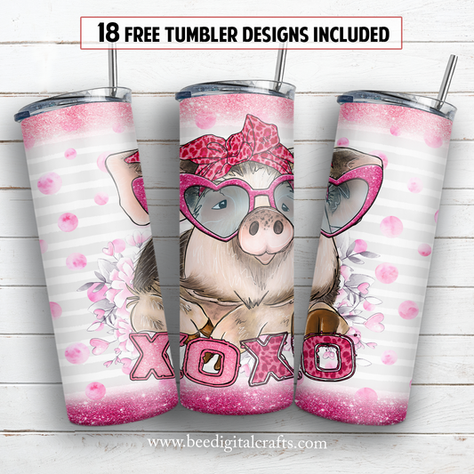 Valentine pig 20 oz skinny tumbler sublimation design