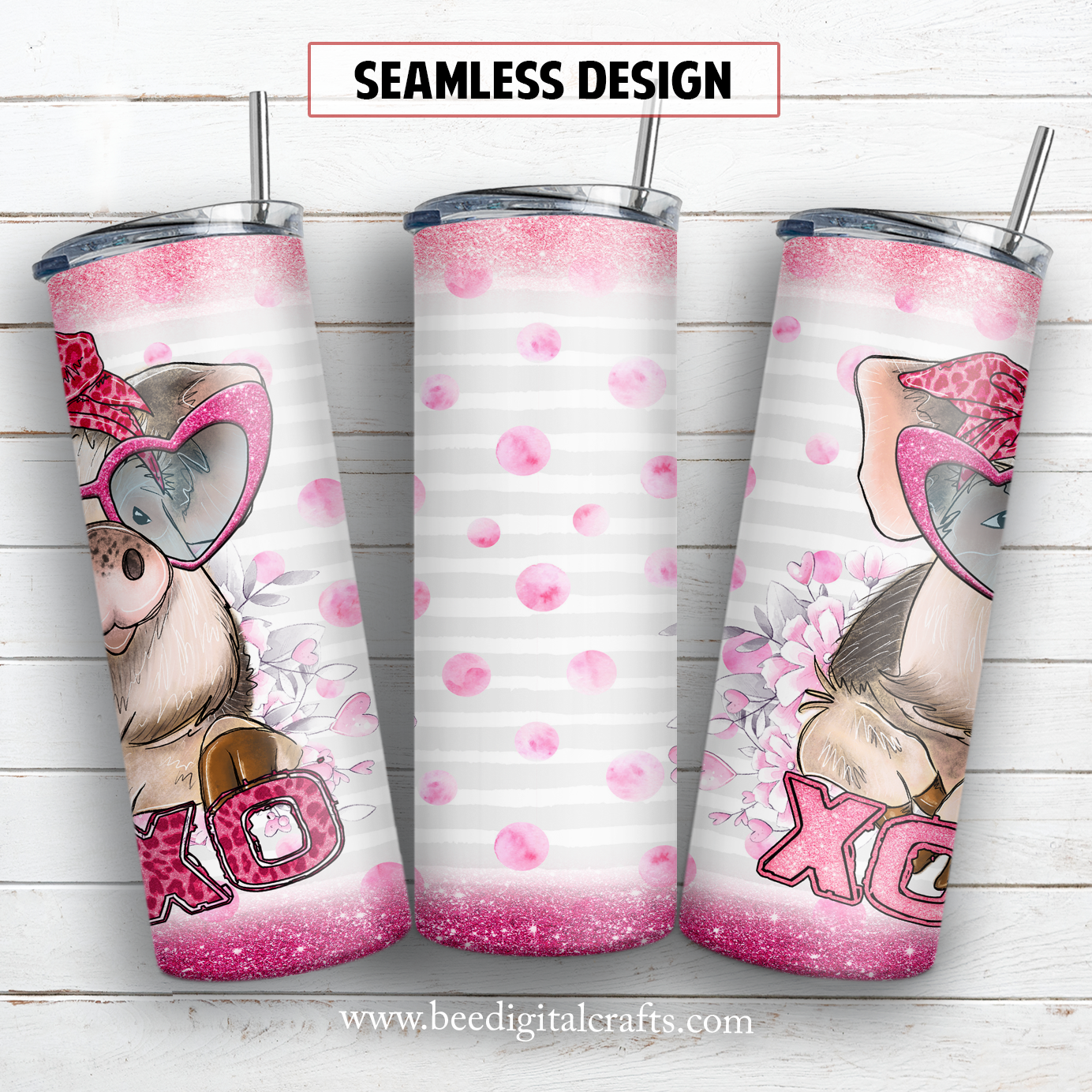 Valentine pig 20 oz skinny tumbler sublimation design