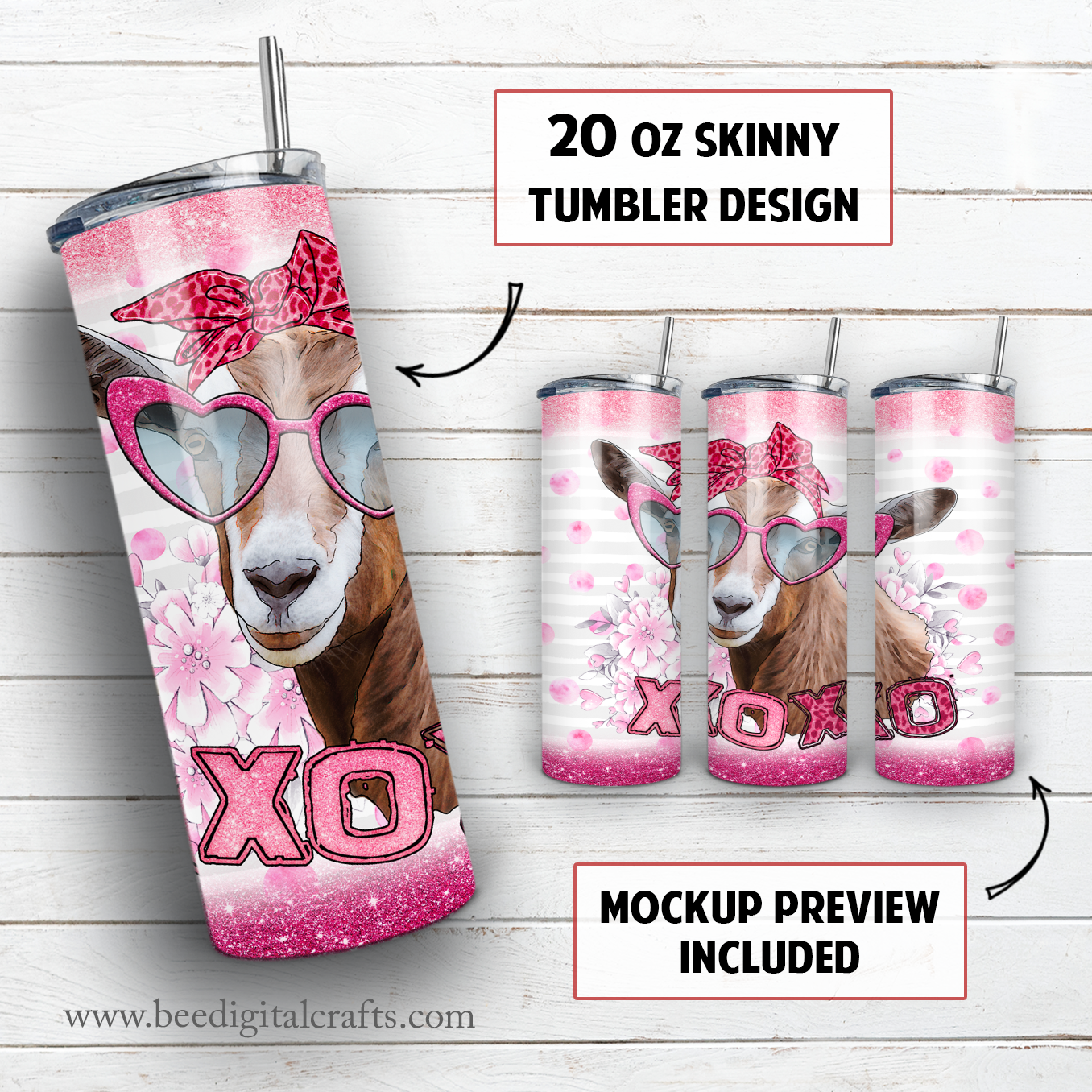 Valentine goat 20 oz skinny tumbler sublimation design