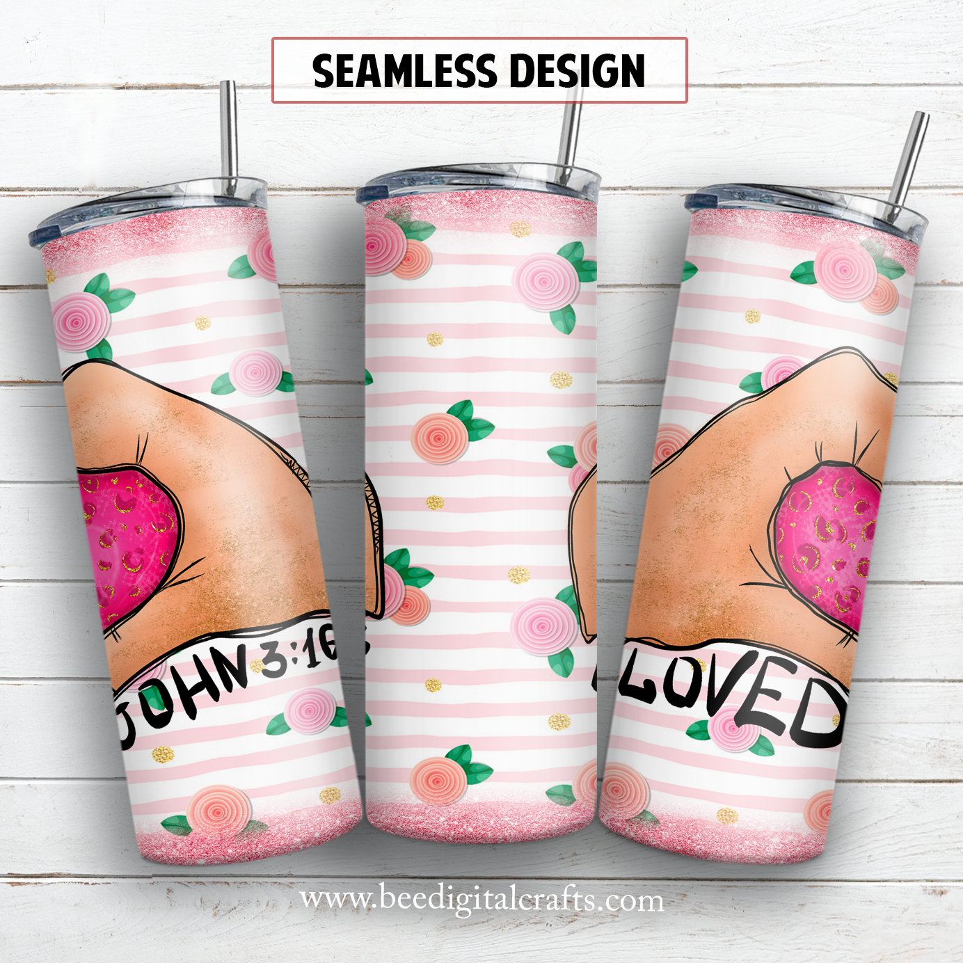 Loved John 3:16 pink 20 oz skinny tumbler sublimation design