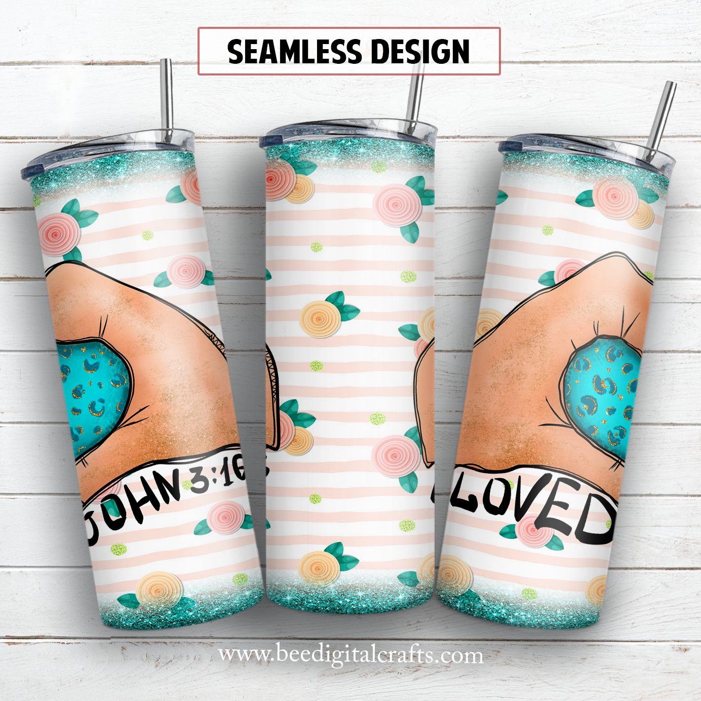 Loved John 3:16 teal 20 oz skinny tumbler sublimation design