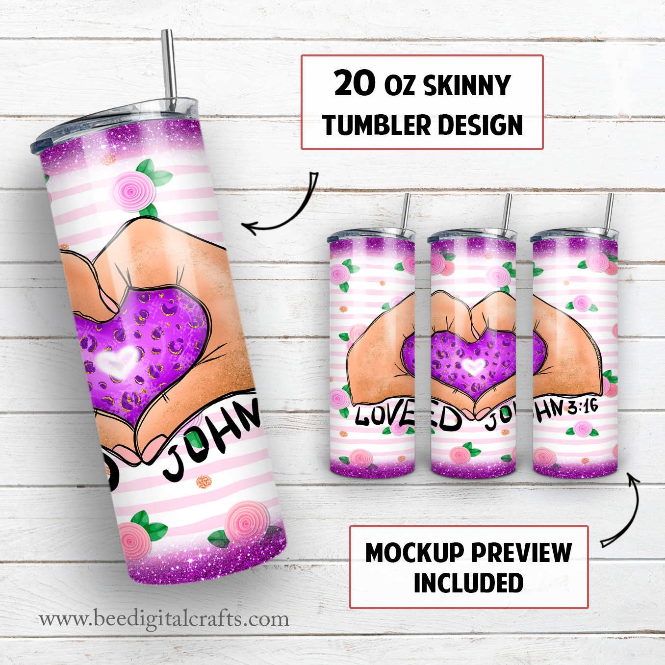 Loved John 3:16 purple 20 oz skinny tumbler sublimation design